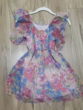 10×$13!!🔴Girls Floral Flutter Sleeve Dress - Pink Blue Green